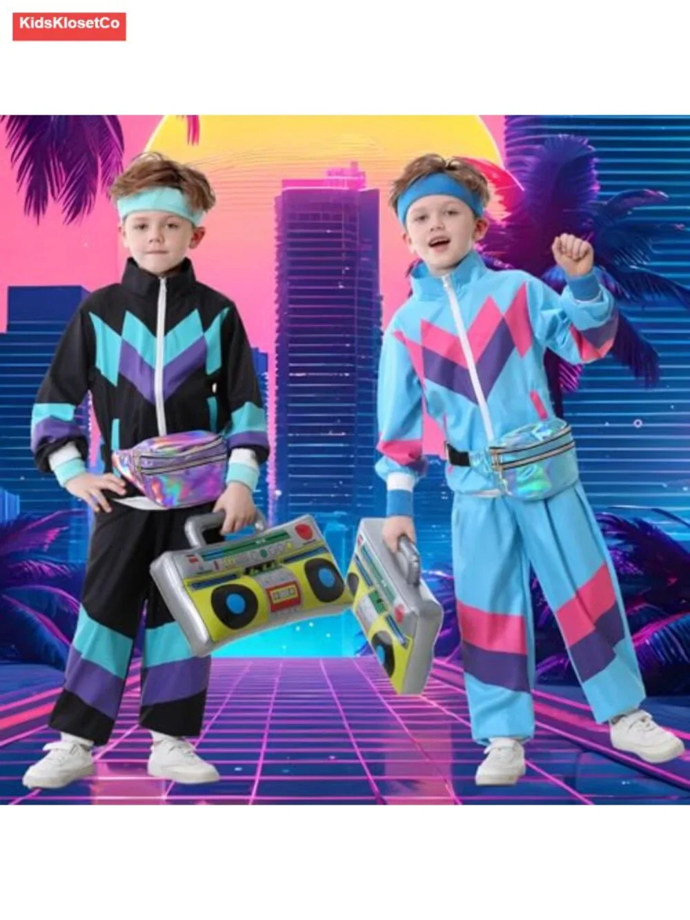 Kids 80s 90s Costume Set Unisex Tracksuit 6Pcs Retro Dance Outfit